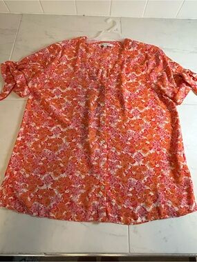 Rose & Olive Orange and Pink Floral Button-Front Blouse
